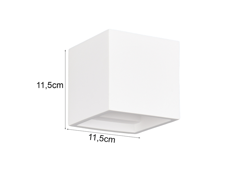 Kleine LED Wandleuchte aus Gips mit Up and Down Lichteffekt, Würfel 11,5cm