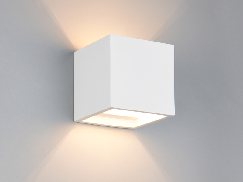 Kleine LED Wandleuchte aus Gips mit Up and Down Lichteffekt, Würfel 11,5cm
