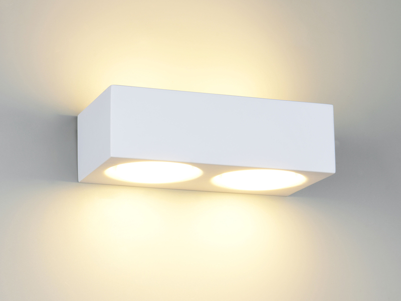 LED Wandleuchte eckig aus Gips mit Up and Down Lichteffekt, Breite 23cm
