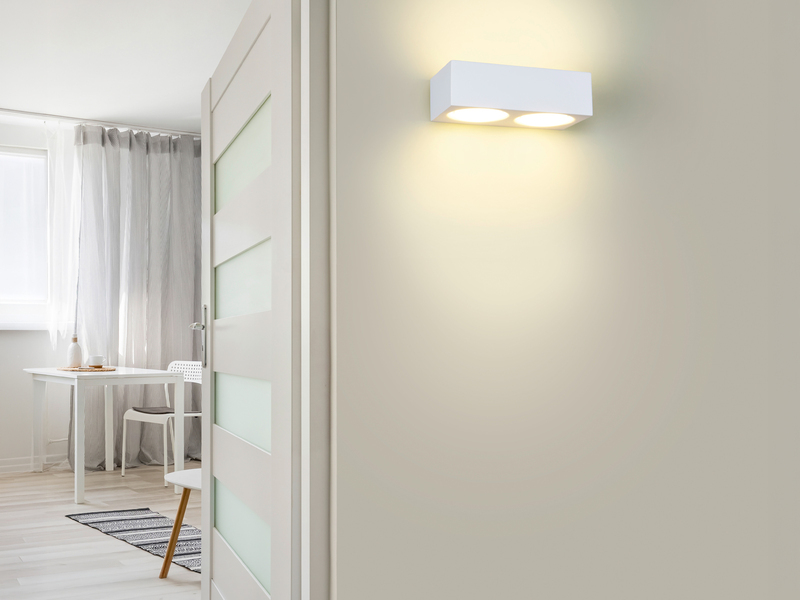 LED Wandleuchte eckig aus Gips mit Up and Down Lichteffekt, Breite 23cm
