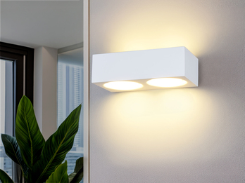 LED Wandleuchte eckig aus Gips mit Up and Down Lichteffekt, Breite 23cm