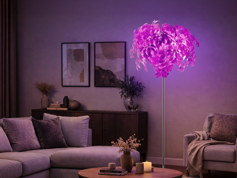 LED Stehlampe mit Blättern, Fernbedienung & RGBW Farbwechsel, Höhe 180cm
