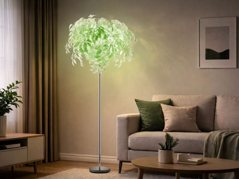 LED Stehlampe mit Blättern, Fernbedienung & RGBW Farbwechsel, Höhe 180cm