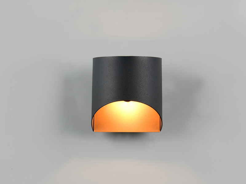 Kleine Wandleuchte SAMDEL Up and Down aus Metall Schwarz Gold, Höhe 10cm