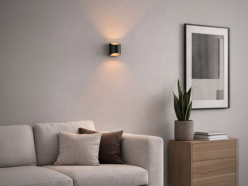 Kleine Wandleuchte SAMDEL Up and Down aus Metall Schwarz Gold, Höhe 10cm