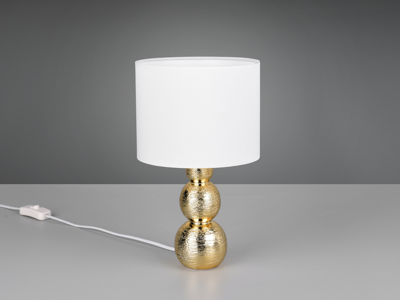 LED Tischlampe mit Keramikfuß Gold & Stoffschirm Weiß, Höhe 29cm