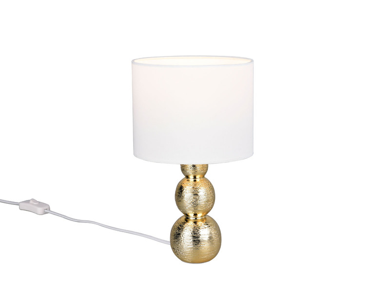 LED Tischlampe mit Keramikfuß Gold & Stoffschirm Weiß, Höhe 29cm