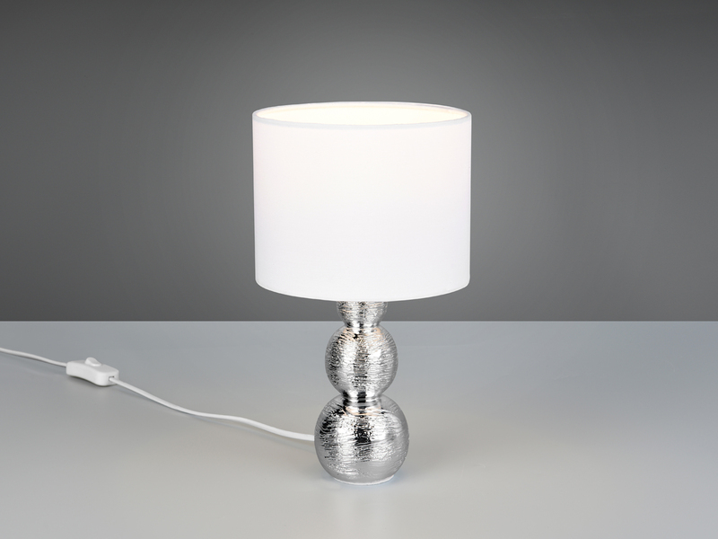 LED Tischlampe mit Keramikfuß Silber & Stoffschirm Weiß, Höhe 29cm