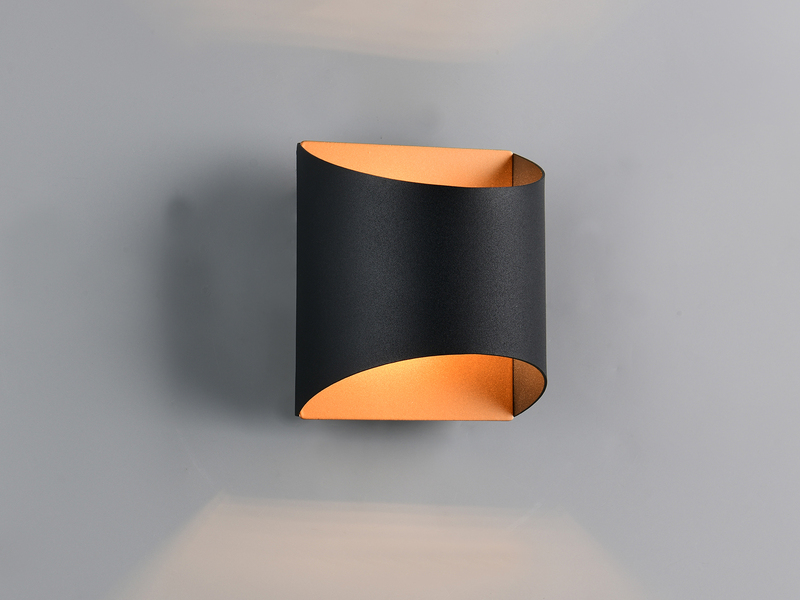 Kleine LED Wandleuchte Up and Down aus Metall Schwarz Gold, Höhe 10cm