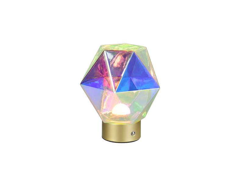 Kleine ausgefallene Akku Tischlampe STAVRO USB aufladbar, Glas bunt, Höhe 17,5cm