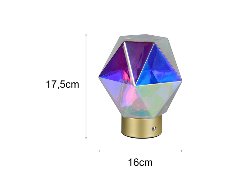 Kleine ausgefallene Akku Tischlampe STAVRO USB aufladbar, Glas bunt, Höhe 17,5cm