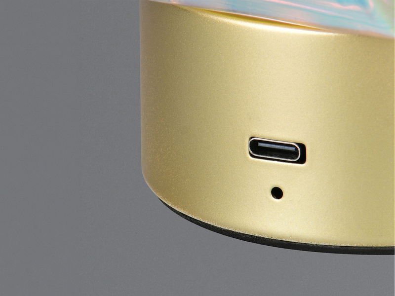 Kleine ausgefallene Akku Tischlampe STAVRO USB aufladbar, Glas bunt, Höhe 17,5cm