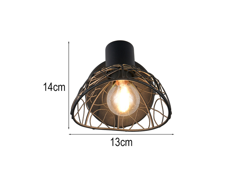 Wandstrahler YAKO Metall Schwarz mit Drahtgeflecht Lampenschirm, Höhe 14cm