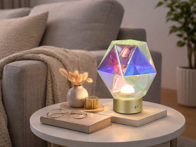 Kleine ausgefallene Akku Tischleuchte Glas bunt, USB aufladbar, Höhe 17,5cm