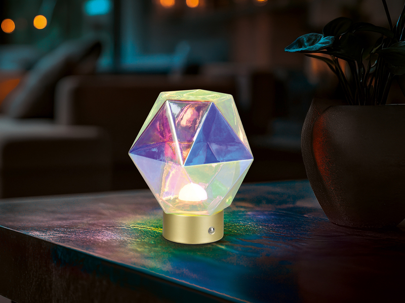 Kleine ausgefallene Akku Tischleuchte Glas bunt, USB aufladbar, Höhe 17,5cm