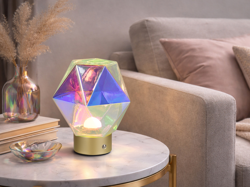 Kleine ausgefallene Akku Tischleuchte Glas bunt, USB aufladbar, Höhe 17,5cm