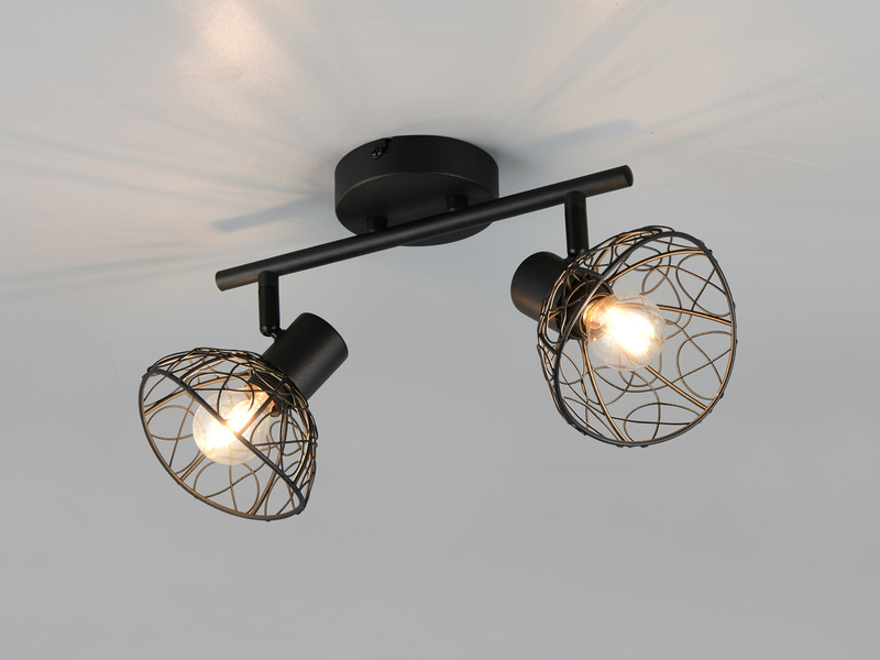 Deckenstrahler YAKO 2-flammig mit Drahtgeflecht Lampenschirmen, B: 39,5cm