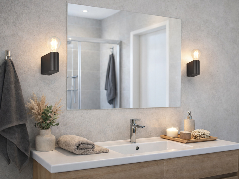 Kleine LED Bad Wandleuchte aus Kunststoff Schwarz, Höhe 8cm