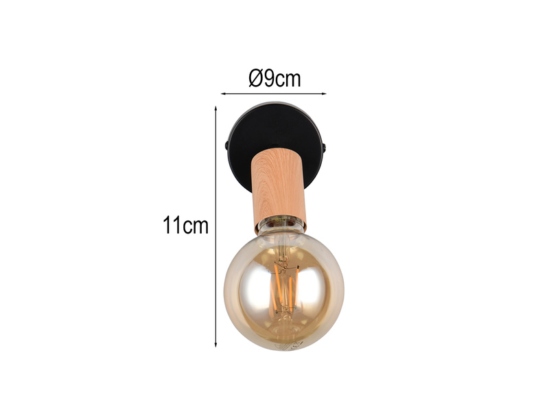 Kleiner Wandstrahler LAMEGO aus Metall in Schwarz & Holzoptik, Höhe 11cm