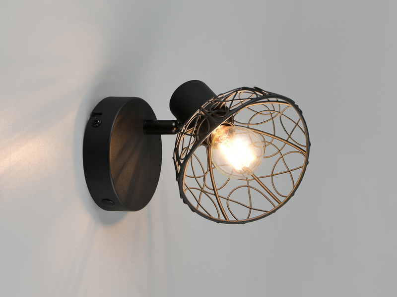 LED Wandstrahler Metall Schwarz mit Drahtgeflecht Lampenschirm, Höhe 14cm