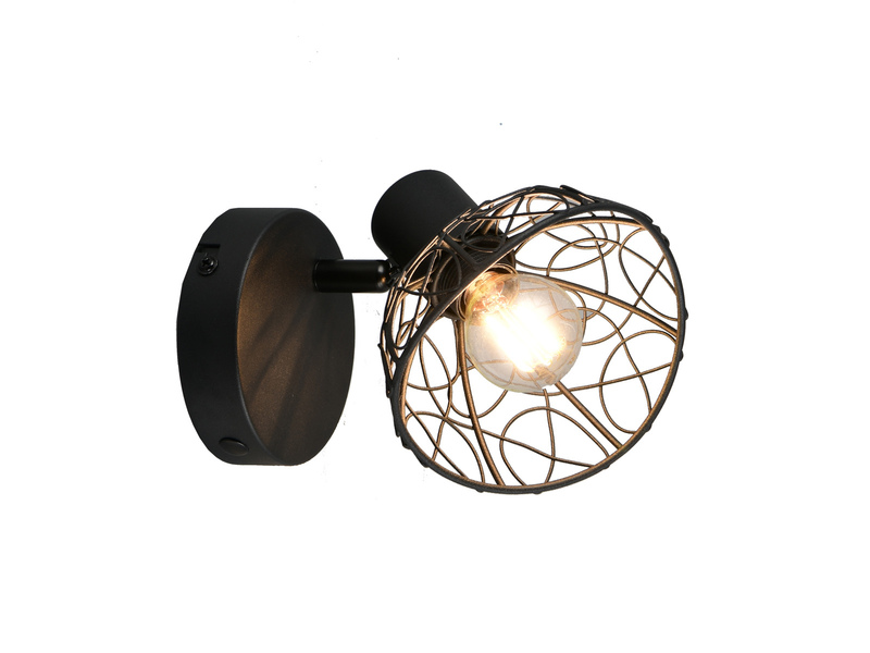 LED Wandstrahler Metall Schwarz mit Drahtgeflecht Lampenschirm, Höhe 14cm
