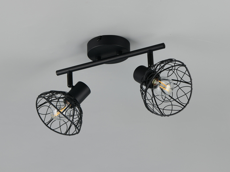 LED Deckenstrahler 2-flammig mit Drahtgeflecht Lampenschirmen, B: 39,5cm