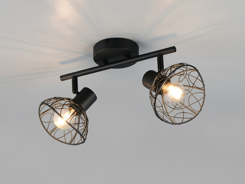 LED Deckenstrahler 2-flammig mit Drahtgeflecht Lampenschirmen, B: 39,5cm