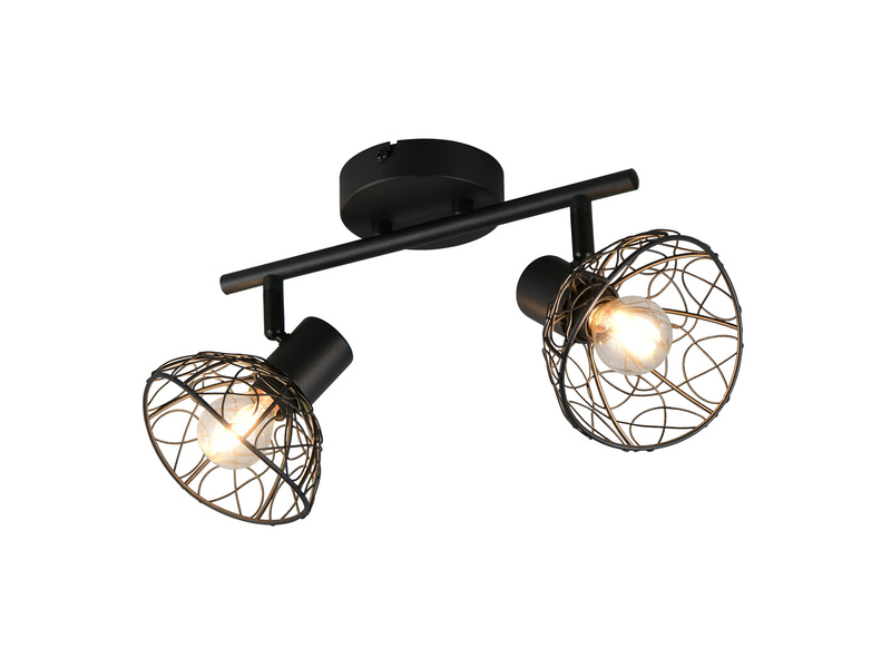 LED Deckenstrahler 2-flammig mit Drahtgeflecht Lampenschirmen, B: 39,5cm