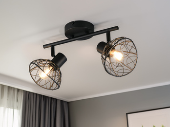 LED Deckenstrahler 2-flammig mit Drahtgeflecht Lampenschirmen, B: 39,5cm