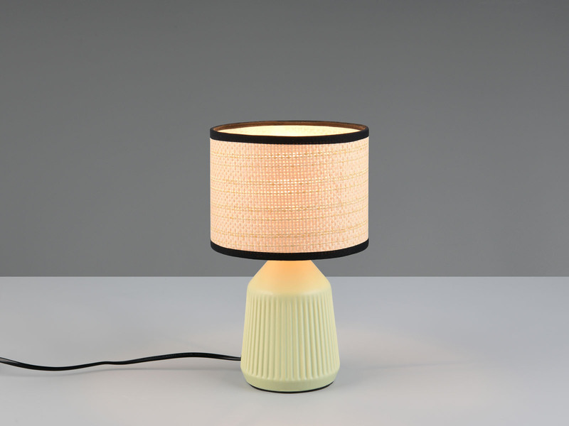 Tischleuchte FORMENTERA, Keramikfuß Grün, Papierschirm geflochten, Höhe 26,5cm