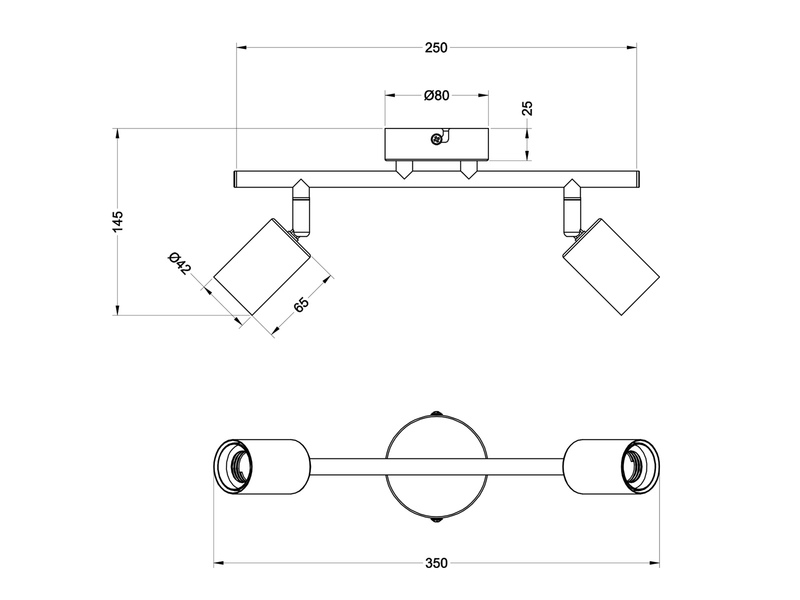 Deckenstrahler LAMEGO 2-flammig aus Metall in Schwarz & Holzoptik, Breite 35cm