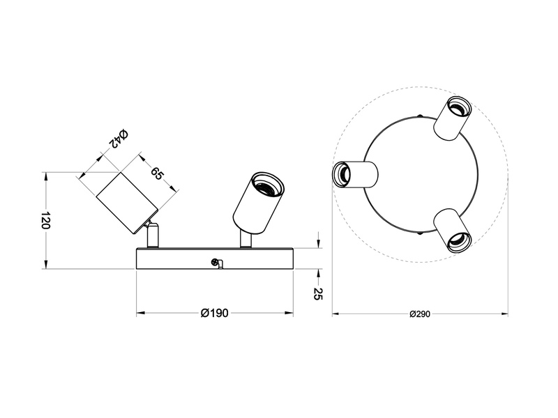 Deckenstrahler LAMEGO 3-flammig rund aus Metall in Schwarz & Holzoptik, Ø 29cm