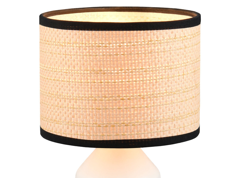 Tischleuchte FORMENTERA, Keramikfuß Weiß, Papierschirm geflochten, Höhe 26,5cm