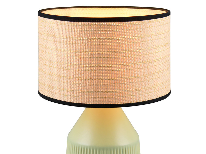 Tischleuchte FORMENTERA, Keramikfuß Grün, Papierschirm geflochten, Höhe 43cm