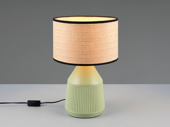 Tischleuchte FORMENTERA, Keramikfuß Grün, Papierschirm geflochten, Höhe 43cm Tischleuchte FORMENTERA, Keramikfuß Grün, Papierschirm geflochten, Höhe 43cm