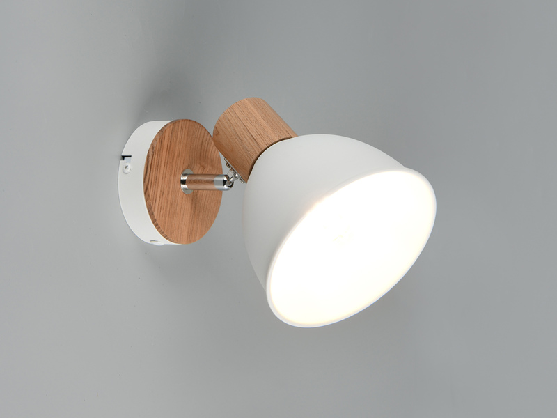 Wandstrahler DELUME aus Metall in Weiß & Holzoptik, Höhe 19cm