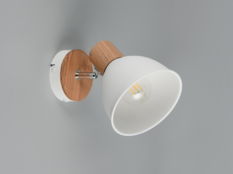 Wandstrahler DELUME aus Metall in Weiß & Holzoptik, Höhe 19cm