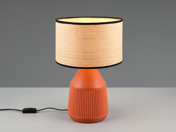 Tischleuchte FORMENTERA, Keramikfuß Terrakotta, Schirm geflochten, Höhe 43cm