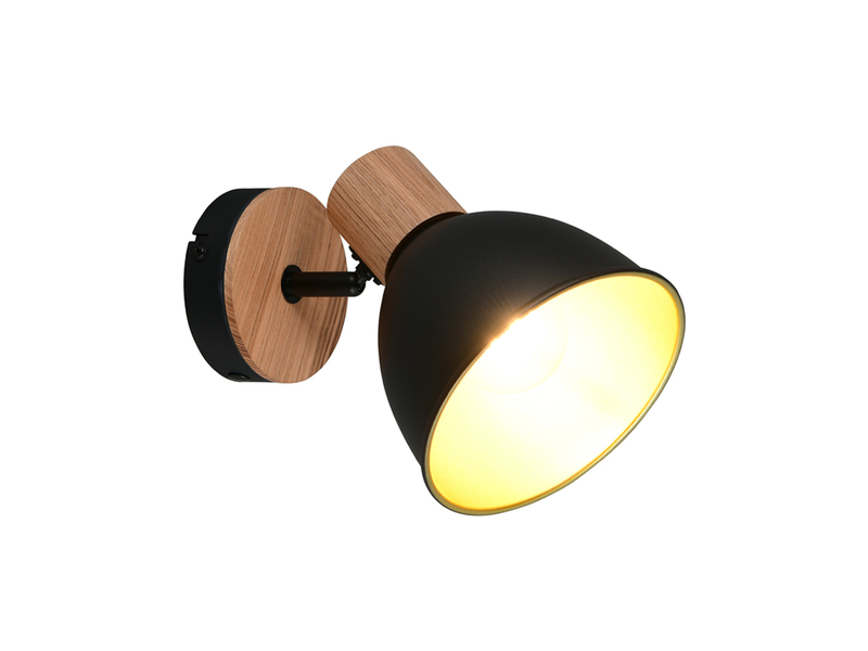 Wandstrahler DELUME aus Metall in Schwarz/Gold & Holzoptik, Höhe 19cm