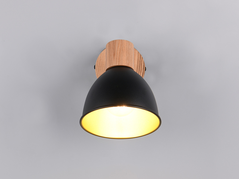 Wandstrahler DELUME aus Metall in Schwarz/Gold & Holzoptik, Höhe 19cm