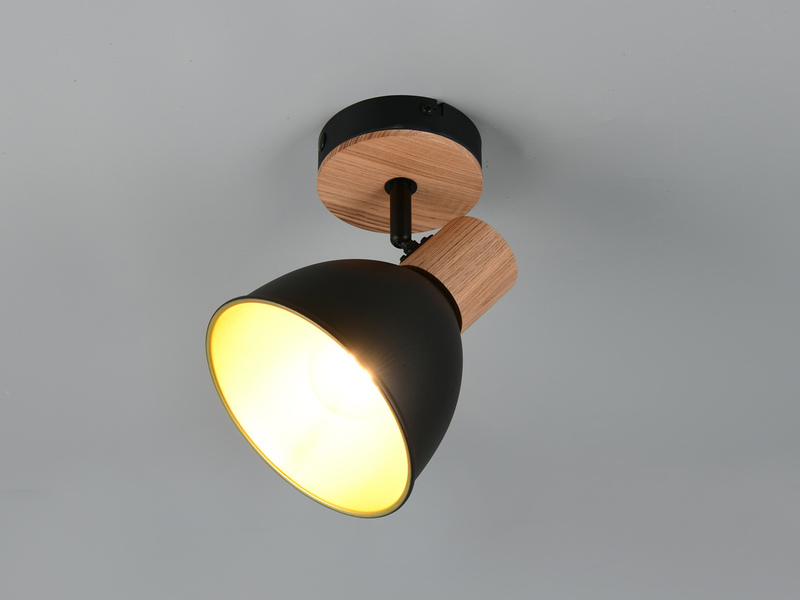 Wandstrahler DELUME aus Metall in Schwarz/Gold & Holzoptik, Höhe 19cm