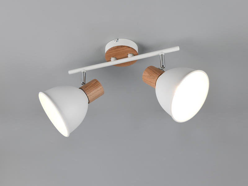 Deckenstrahler DELUME 2-flammig aus Metall in Weiß & Holzoptik, Breite 49cm