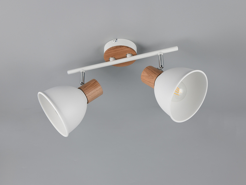 Deckenstrahler DELUME 2-flammig aus Metall in Weiß & Holzoptik, Breite 49cm