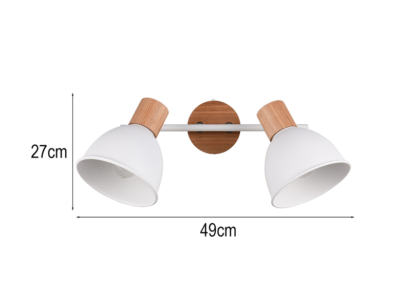 Deckenstrahler DELUME 2-flammig aus Metall in Weiß & Holzoptik, Breite 49cm