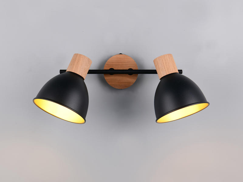 Deckenstrahler DELUME 2-flammig aus Metall in Schwarz/Gold & Holzoptik, B: 49cm