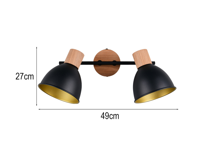 Deckenstrahler DELUME 2-flammig aus Metall in Schwarz/Gold & Holzoptik, B: 49cm