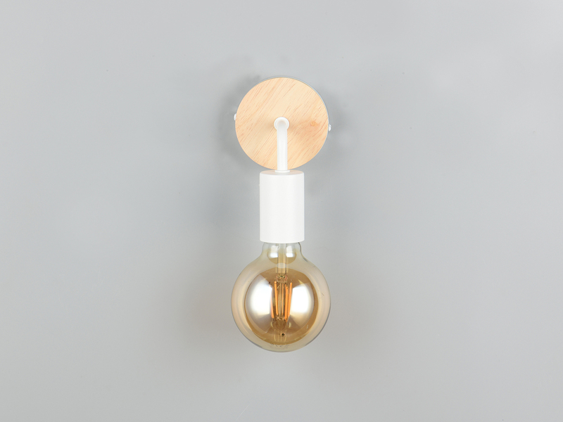 Kleine Wandleuchte MERIDA Metall Weiß mit Holz, Höhe 15,5cm