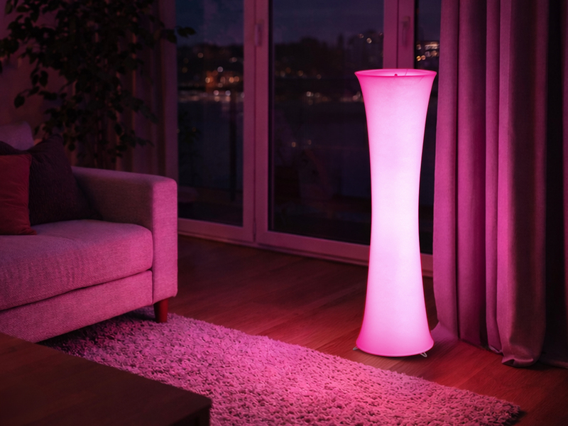 Kleine LED Stehlampe Stoff Weiß mit RGBW Leuchtmittel & Fernbedienung Höhe 123cm