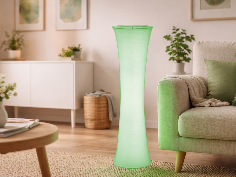 Kleine LED Stehlampe Stoff Weiß mit RGBW Leuchtmittel & Fernbedienung Höhe 123cm