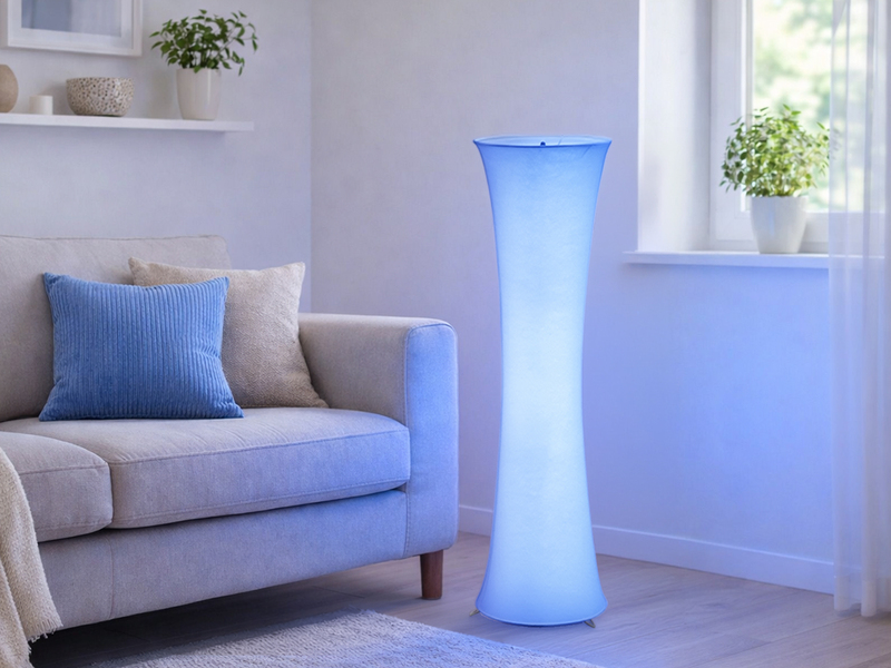 Kleine LED Stehlampe Stoff Weiß mit RGBW Leuchtmittel & Fernbedienung Höhe 123cm